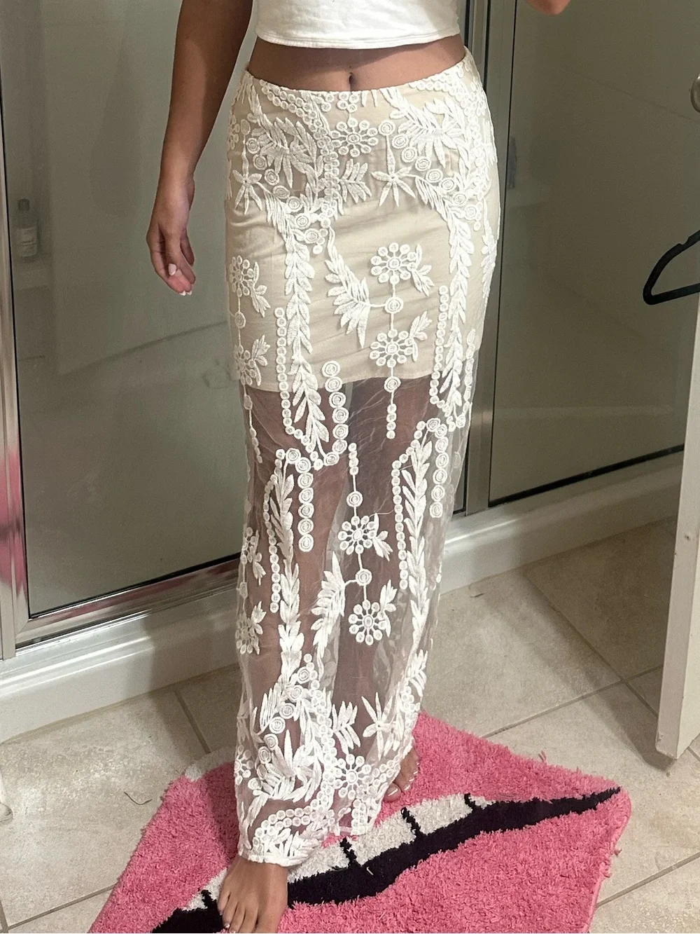 Sabo Skirt Cream Maxi with White Lace Overlay